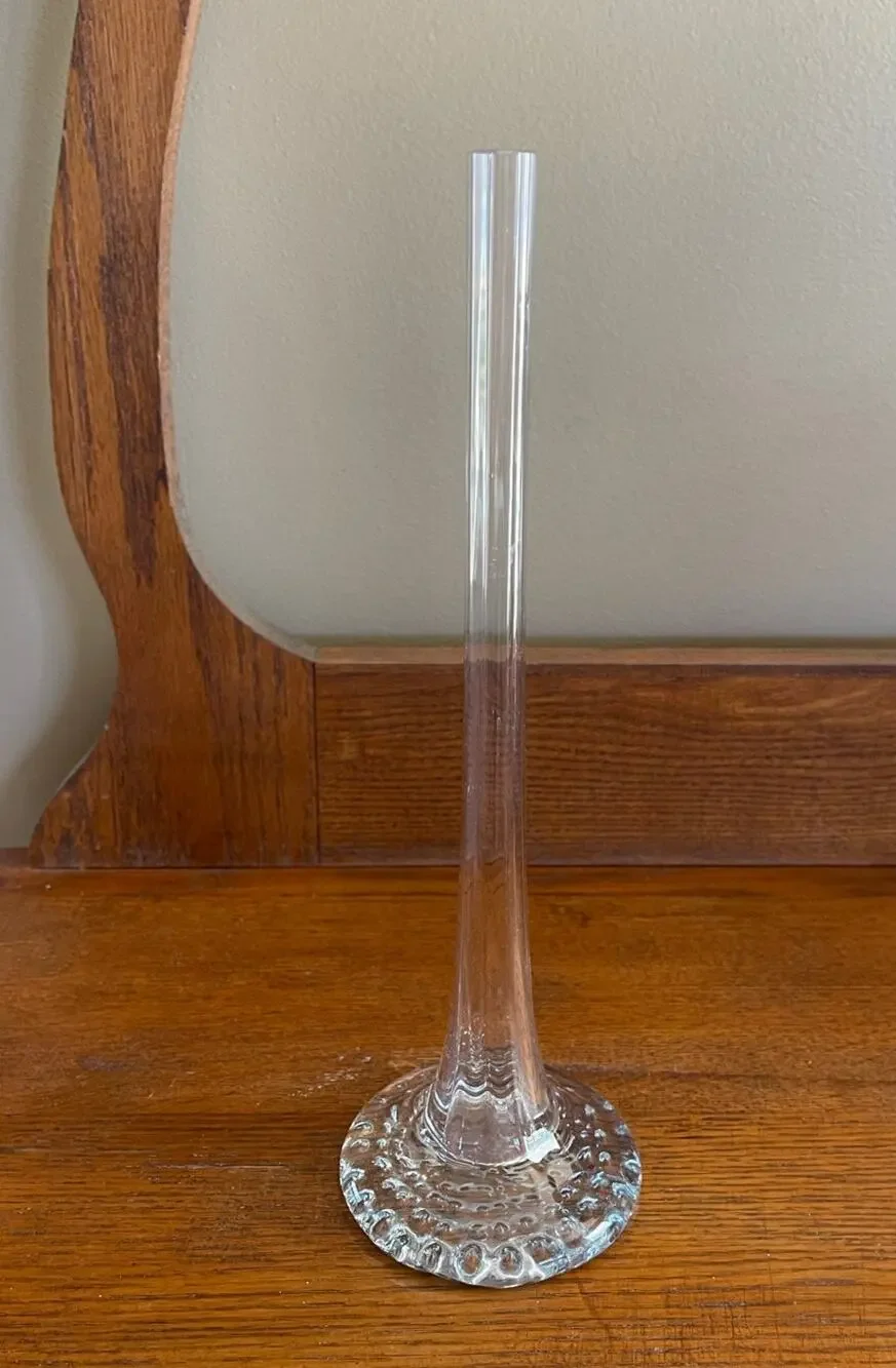 Vintage Clear Glass Single Stem Puddle Bubble Vase 12